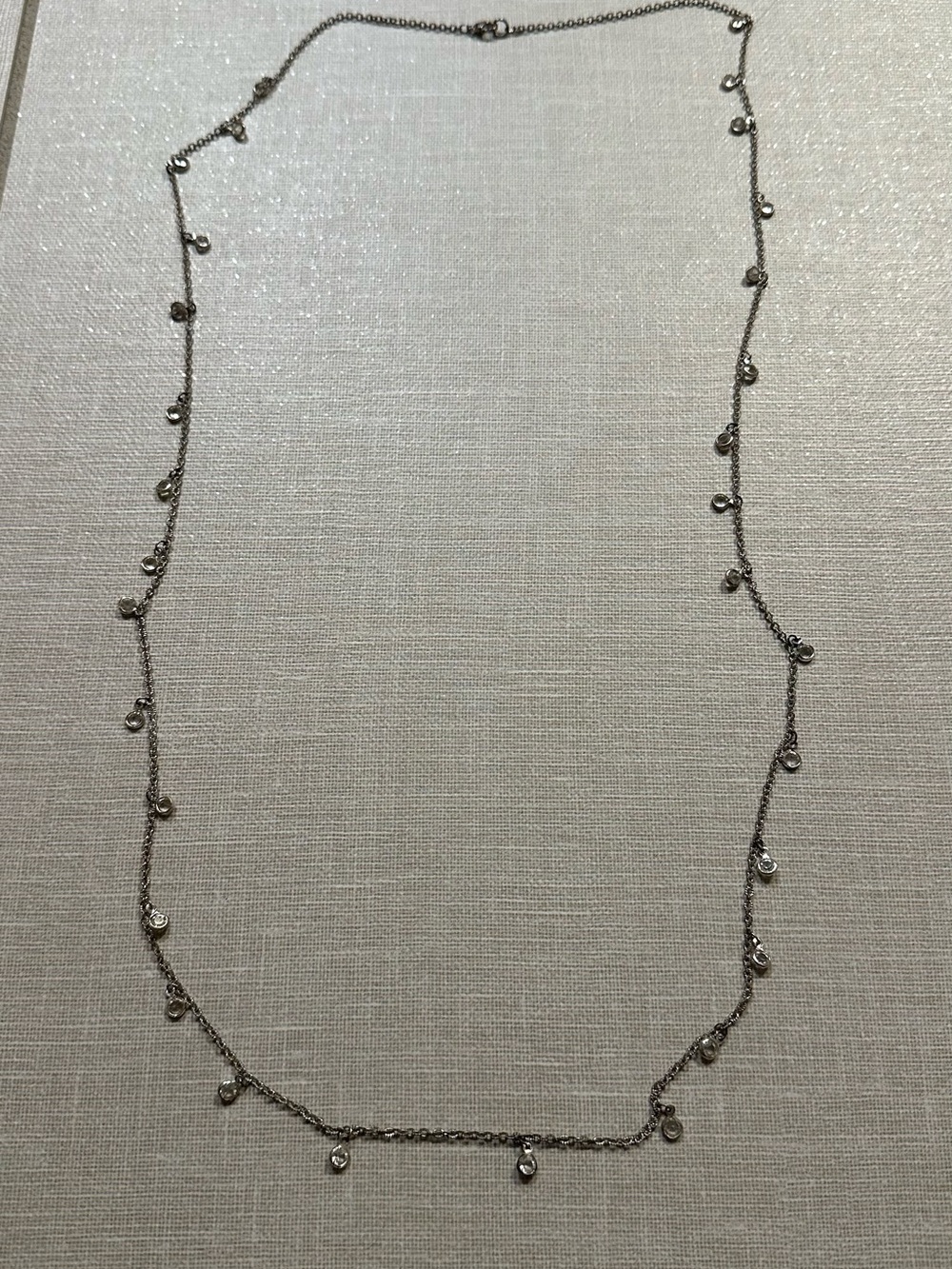 Banana Republic Silver Tone Long Crystal Station Necklace